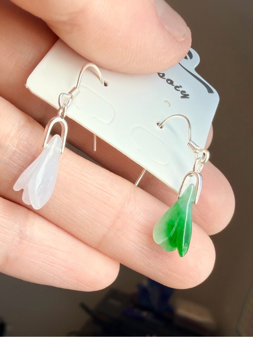 Natural Burmese Jadeite Jade A Grade Magnolia Flower Earrings